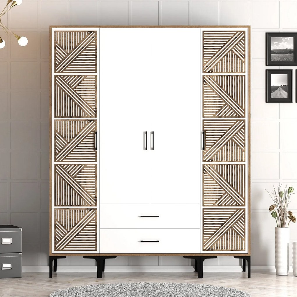 Roupeiro Kumsal PTP – Nogueira e Branco – 160 x 47,5 x 201,4 cm