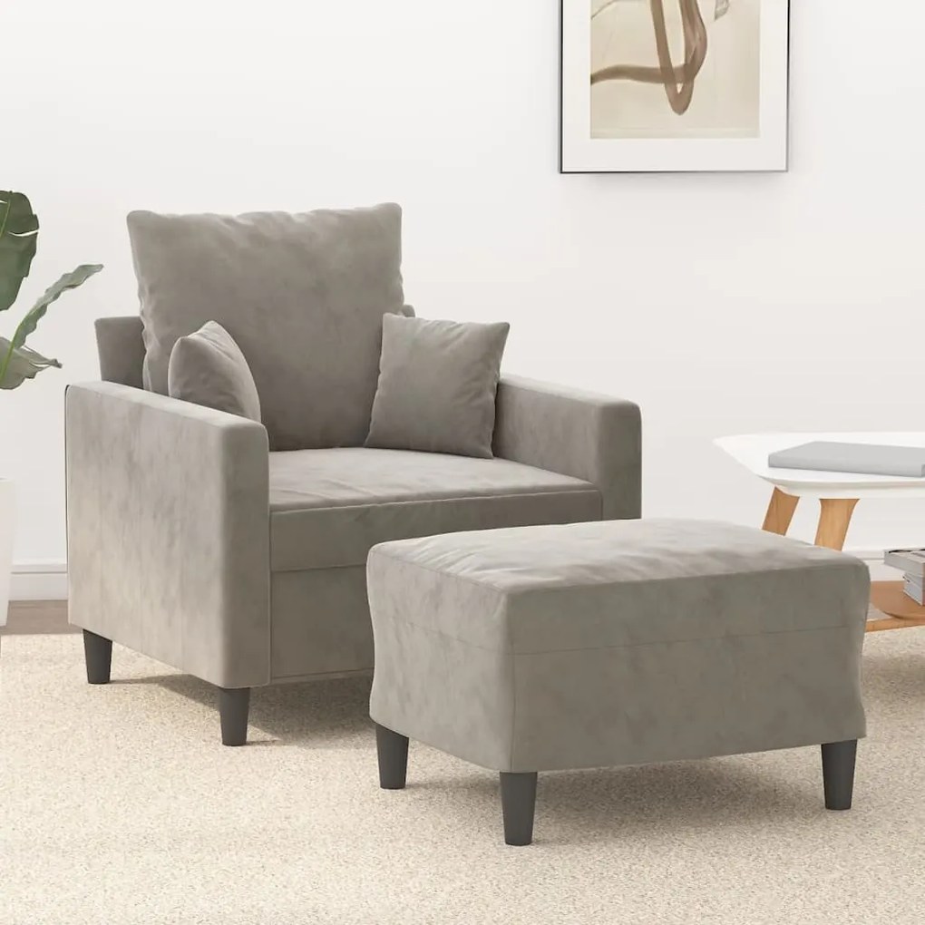 vidaXL Poltrona com apoio de pés 60 cm veludo cinzento-claro