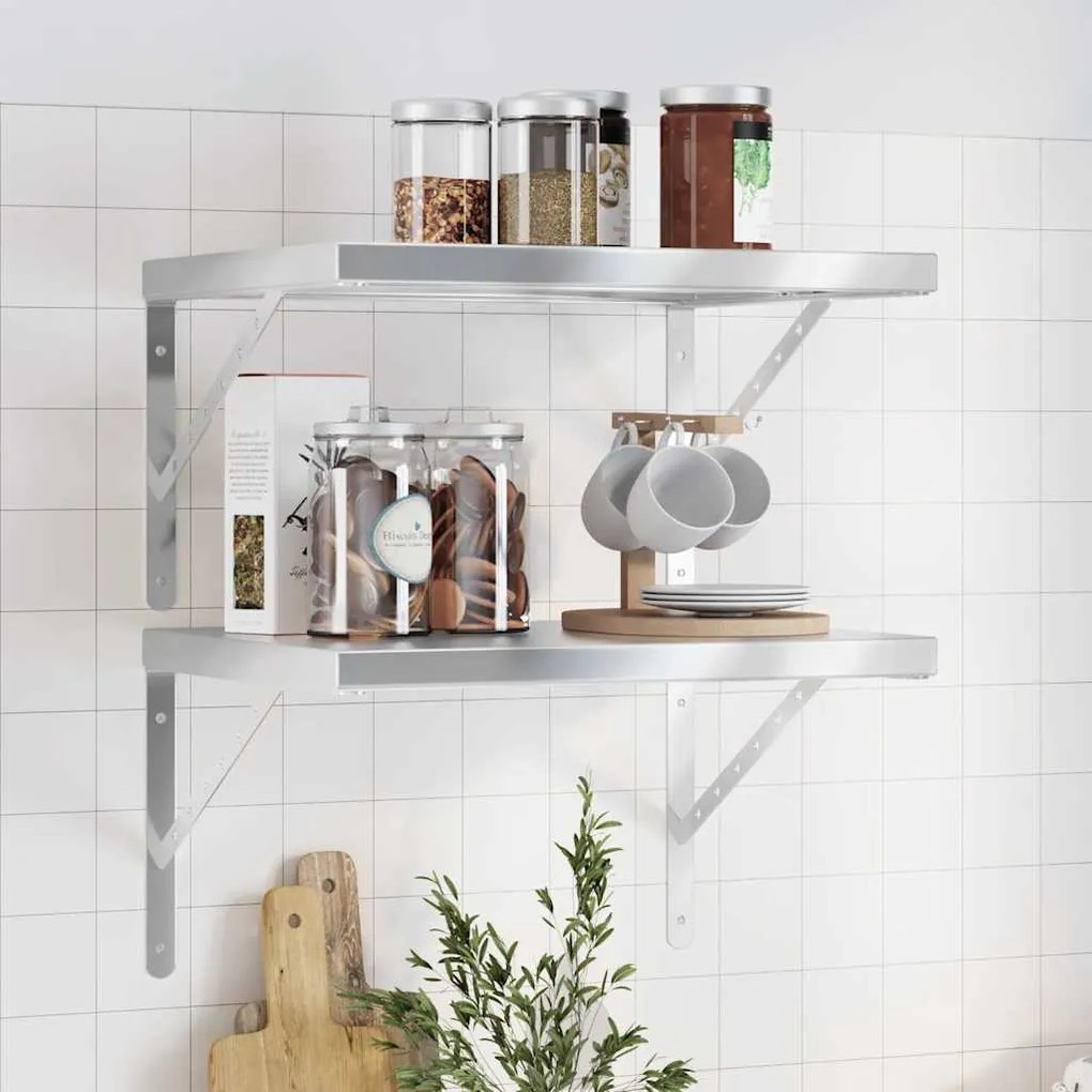 vidaXL Prateleiras de parede 2 pcs 50x40 cm aço inoxidável prateado