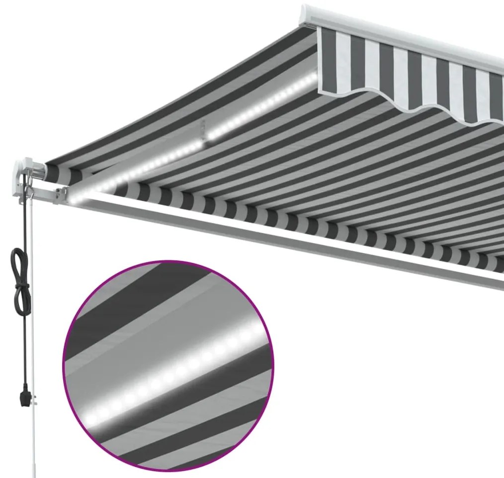 Toldo retrátil automático com LED 450x350 cm antracite/branco