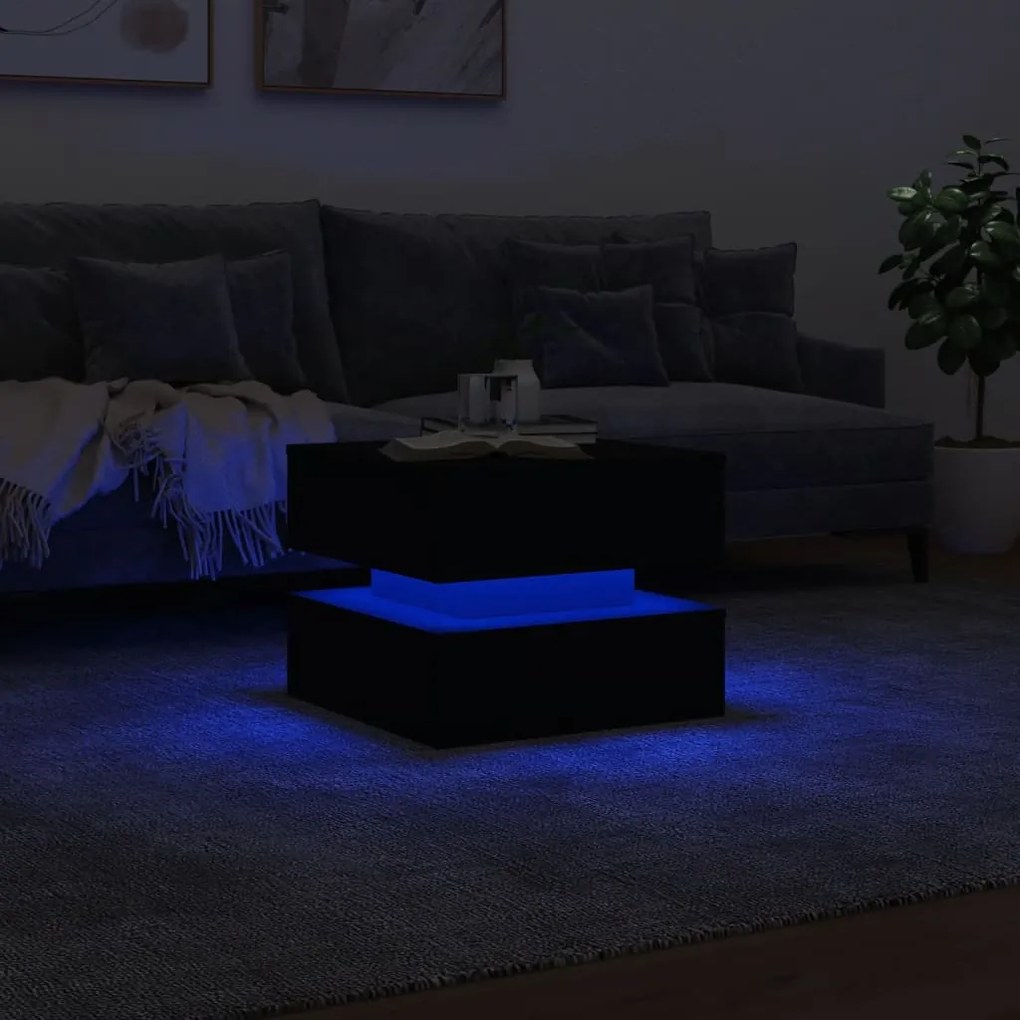 Mesa de centro com luzes LED 50x50x40 cm preto