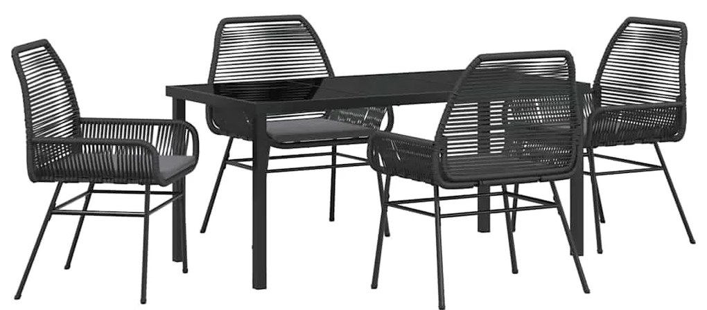 Conjunto de Jantar de Jardim com Almofadas Preto Rattan Polimérico