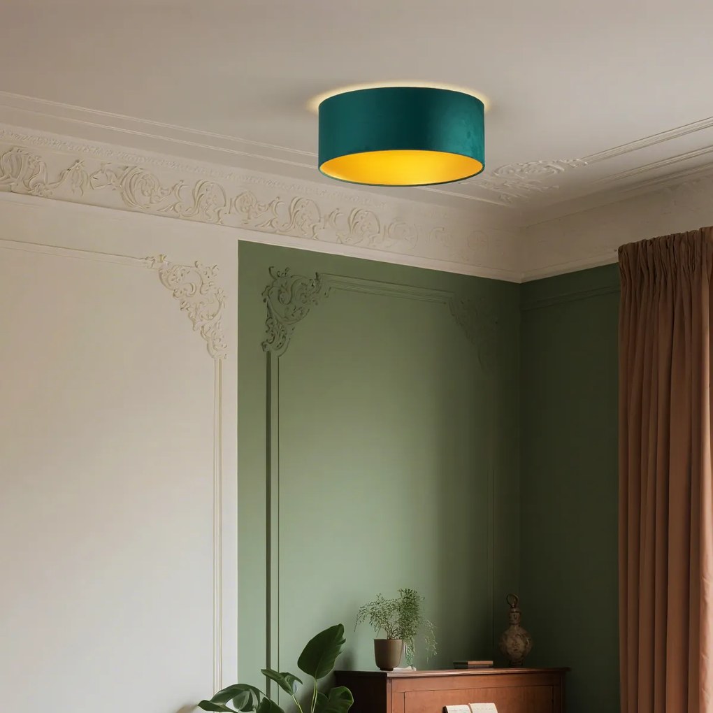 Plafon moderno veludo verde 40cm incl. LED regulável em 3 níveis - Sue