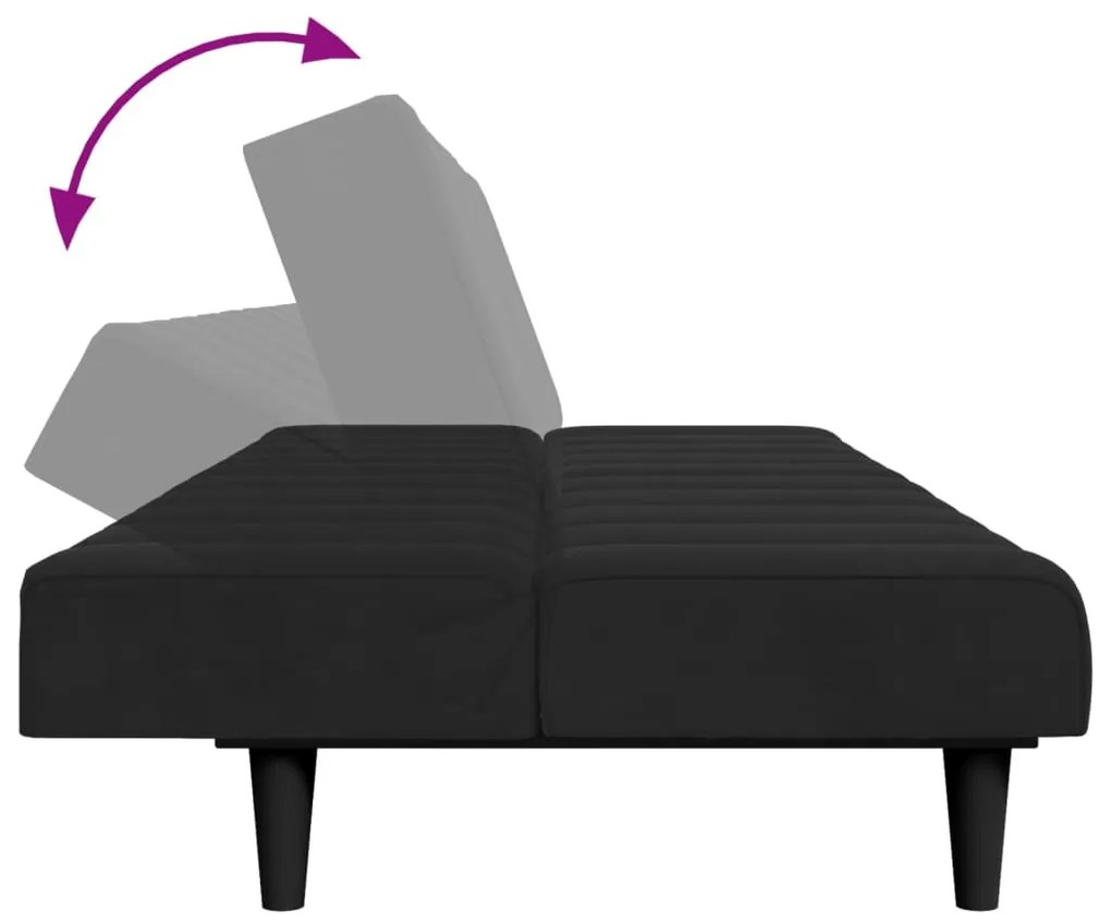 Sofá-cama 2 lugares c/ apoio de pés veludo preto