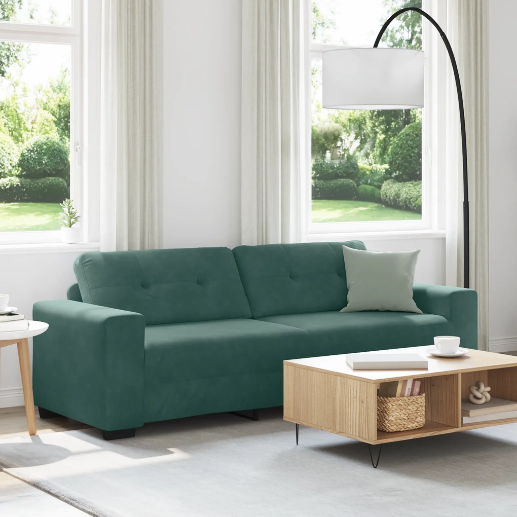 Sofá de 3 lugares vidaXL Verde Escuro 180 cm em Veludo