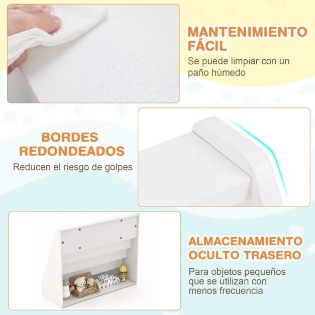 Estante infantil 91 x 38 x 76,5 cm de 5 níveis com pequeno porta-revistas para quarto infantil, sala de estar ou creche Branca