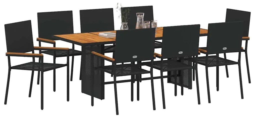 Conjunto de Jantar de Jardim vidaXL 9 Peças Preto Poliratan
