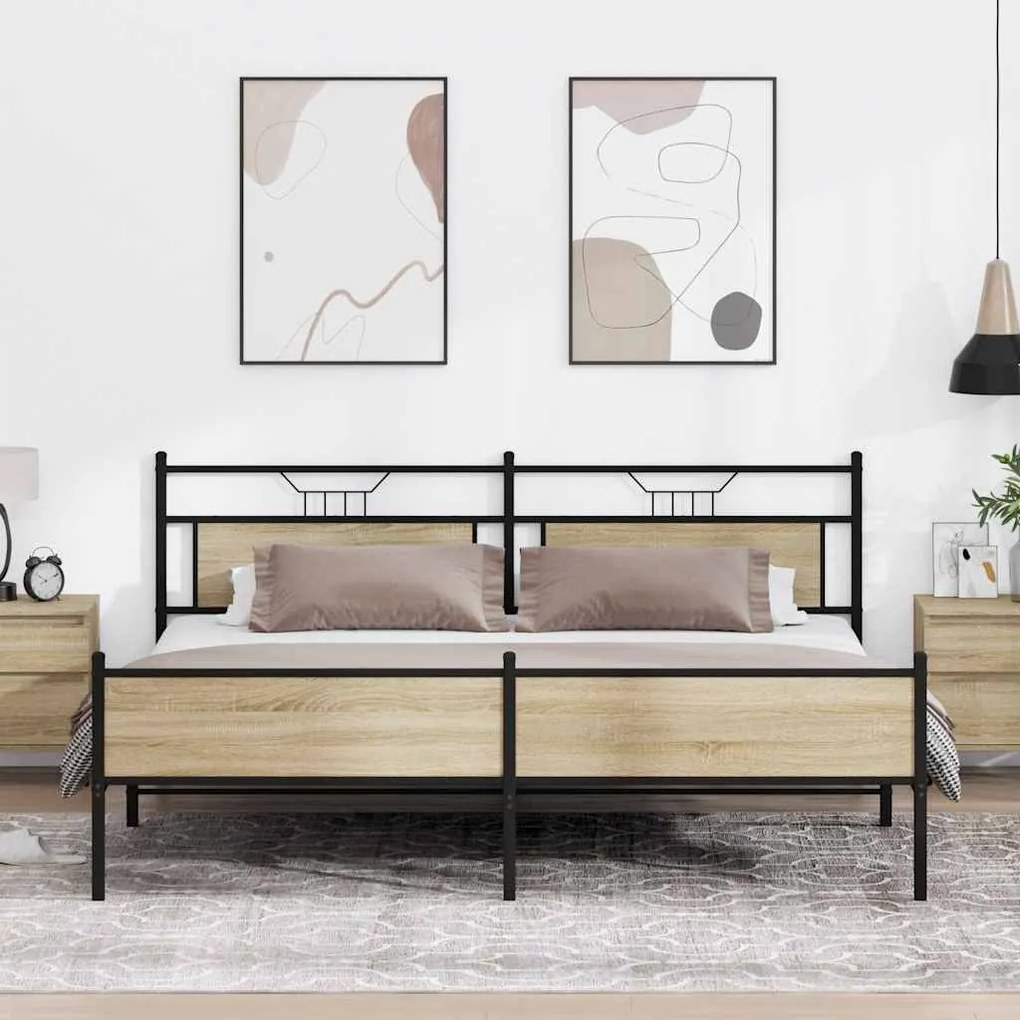 vidaXL Estrutura de cama sem colchão 193x203cm metal carvalho sonoma