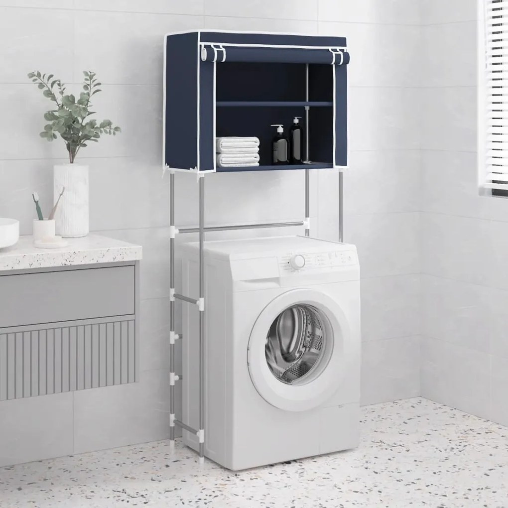 343139 vidaXL Estante arrumação p/ máquina de lavar roupa 2 prat. ferro azul