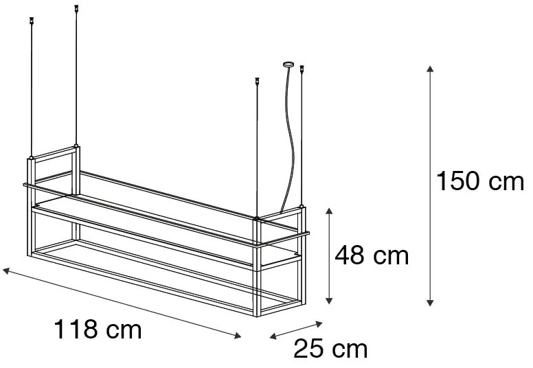 Candeeiro de suspensão industrial preto com prateleira grande 4 luzes - Cage Rack Industrial