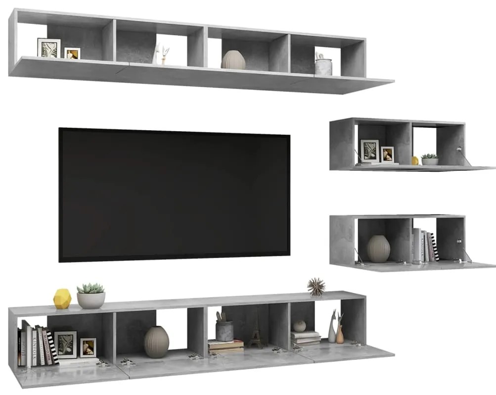 6 pcs conjunto de móveis de TV derivados madeira cinza cimento