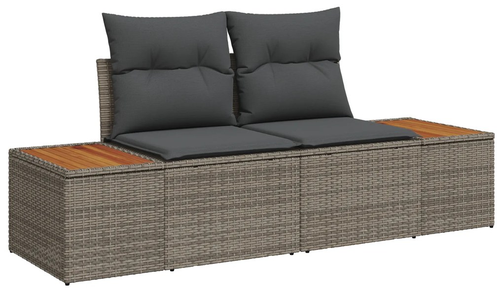 Conjunto de Sofá de Jardim 7 Peças com Almofadas Cinza Rattan Poliéste
