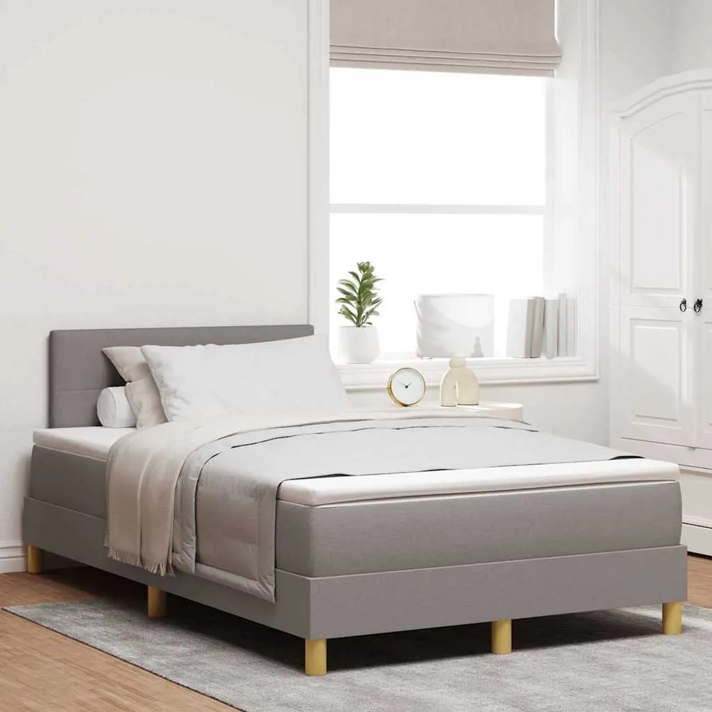 Cama Box Spring com Colchão &amp; LED Taupe 120x200 cm Tecido