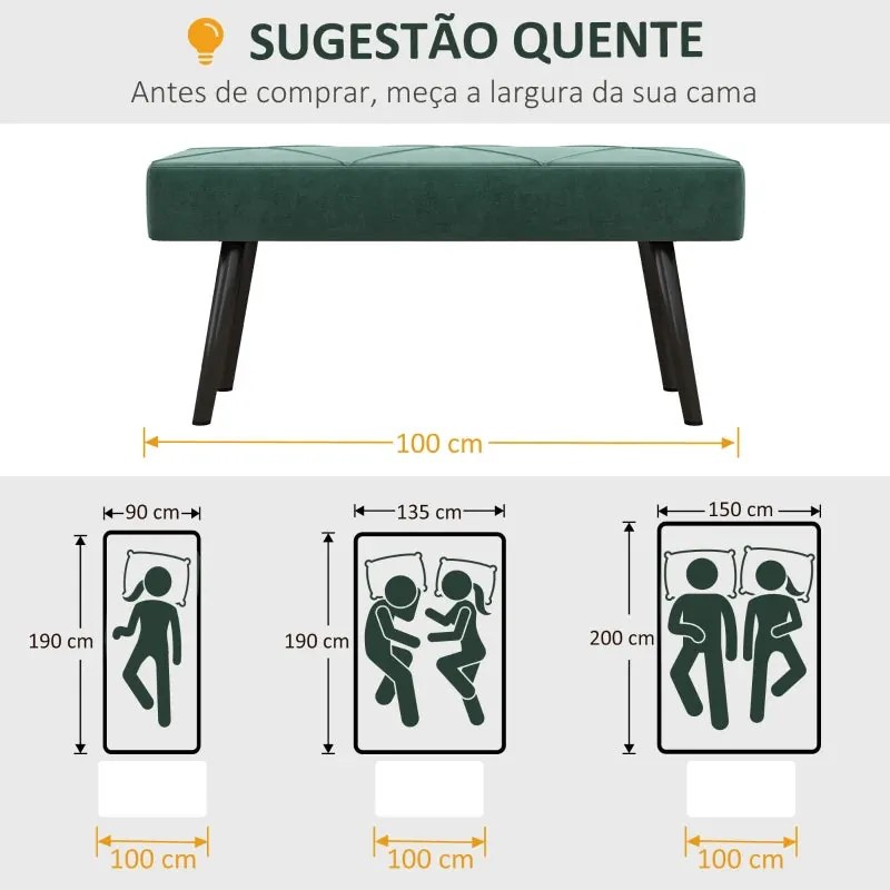 Banco Hally em Veludo de 100cm - Verde - Design Nórdico