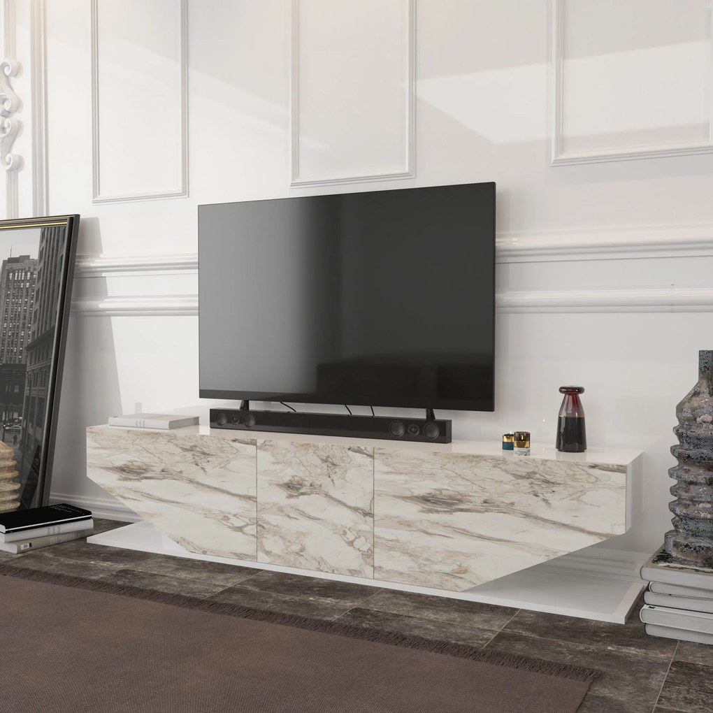 Móvel TV Stand Inci – Branco Mármore – 180 cm
