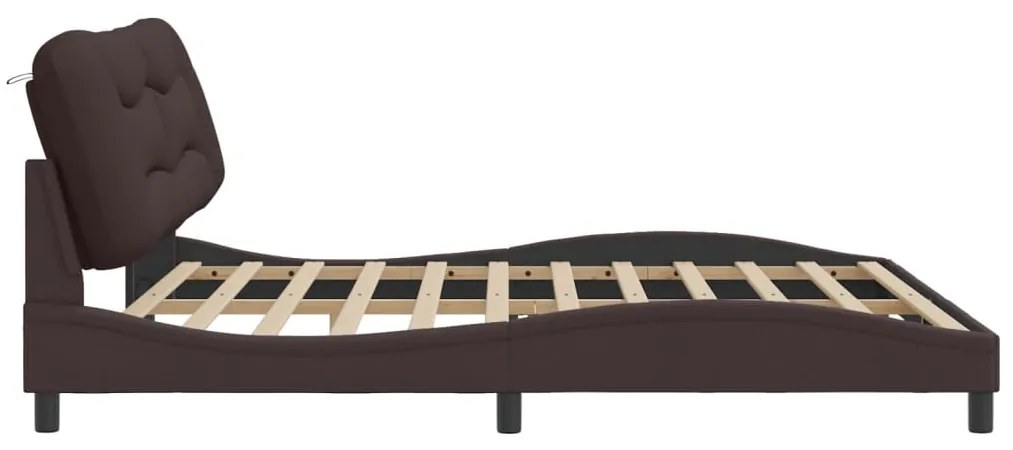 Estrutura de cama sem colchão 200x200 cm tecido castanho-escuro