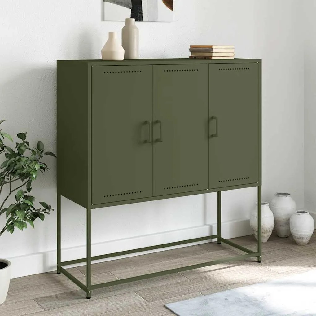 vidaXL Aparador alto 100,5x39x107 cm aço verde azeitona