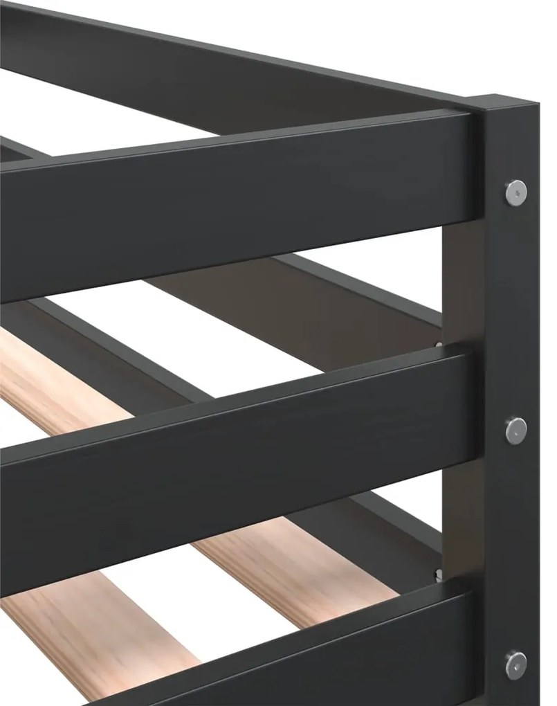 Cama alta p/ criança c/ escada 90x200 cm pinho maciço preto