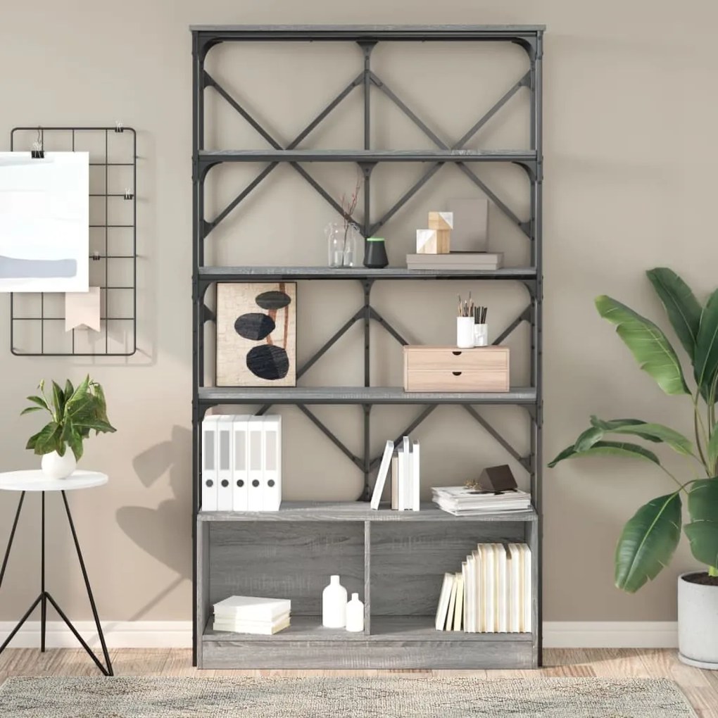 Estante 100x26x180 cm derivados de madeira e metal cinza sonoma