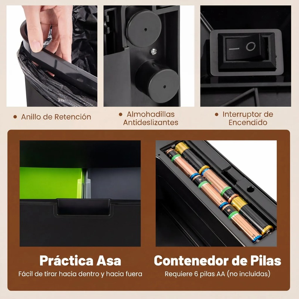 Caixote Lixo de Cozinha, 42 x 32-58 x 84-110 cm, Sensor de Movimento, Preto