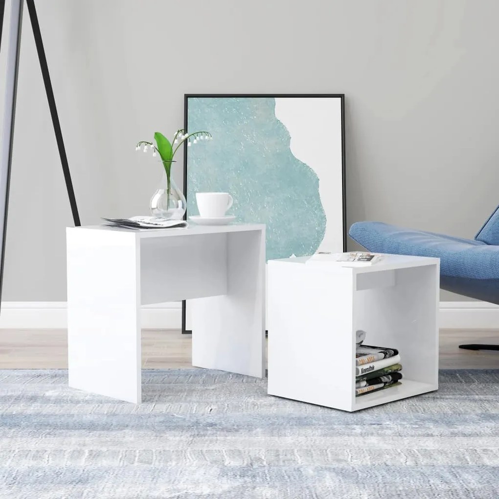 vidaXL Conjunto mesas centro derivados de madeira branco brilhante