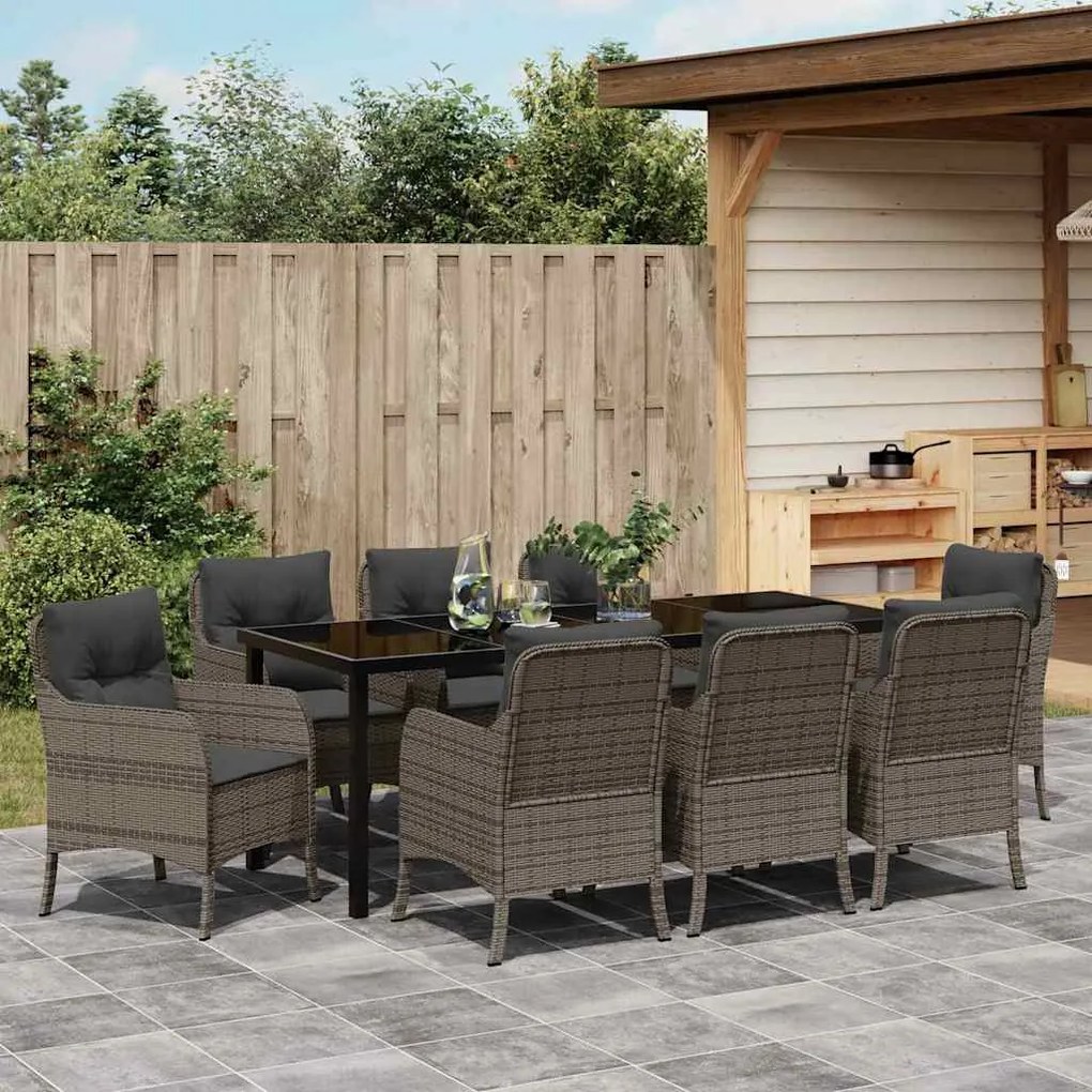 Conjunto de Jantar de Jardim de 9 Peças com Almofadas Cinza Vime Sinté