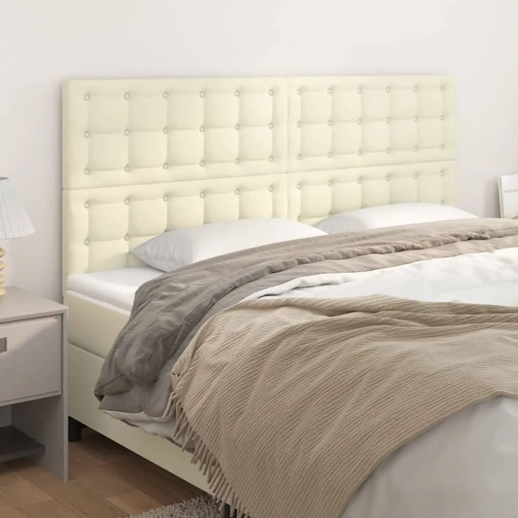 vidaXL Cabeceira de cama 4 pcs couro artificial 90x5x78/88 cm creme