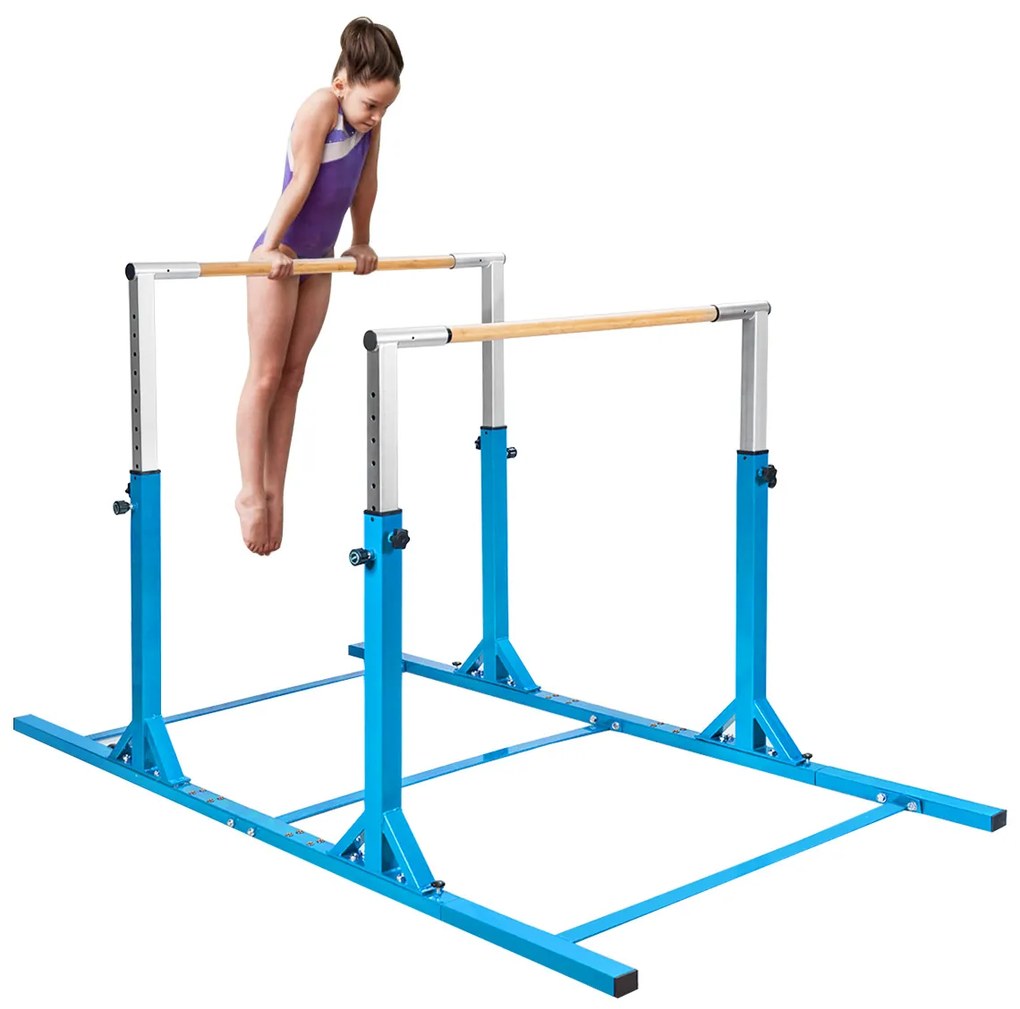 Barras de ginástica paralelas com largura ajustável e 11 alturas Carga 100 kg para crianças 6-12 anos 250 x 131 x 140 cm  Azul
