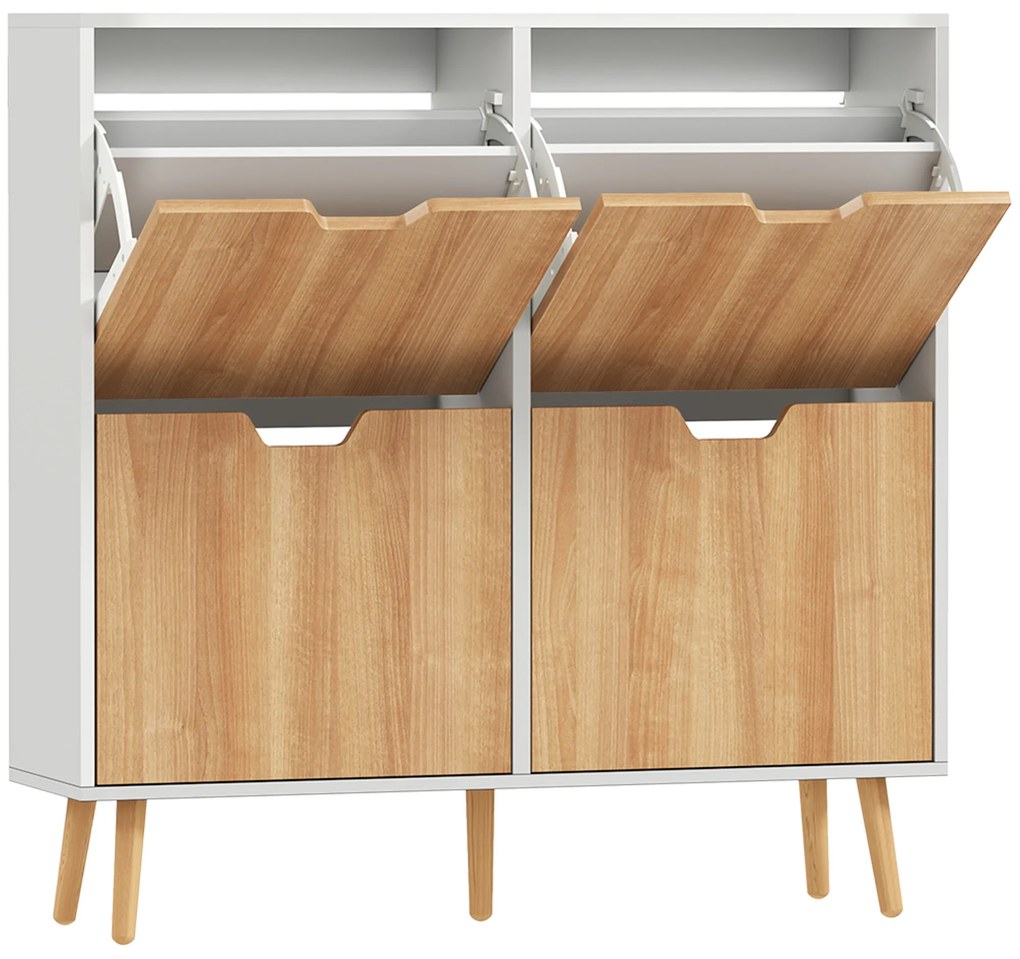 Sapateira para 16 Pares de Sapatos com 4 Gavetas e Prateleiras Ajustáveis 95x26x95 cm Branco e Madeira