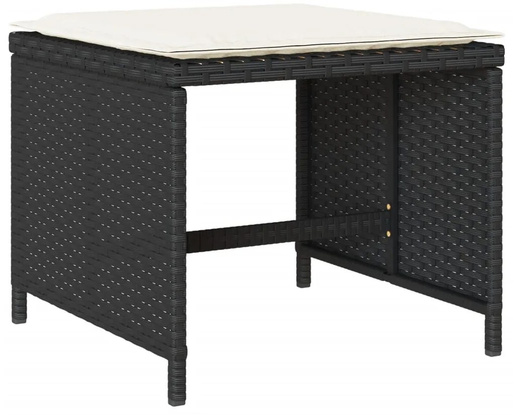 11 pcs conjunto de jantar p/ jardim c/ almofadões vime PE preto