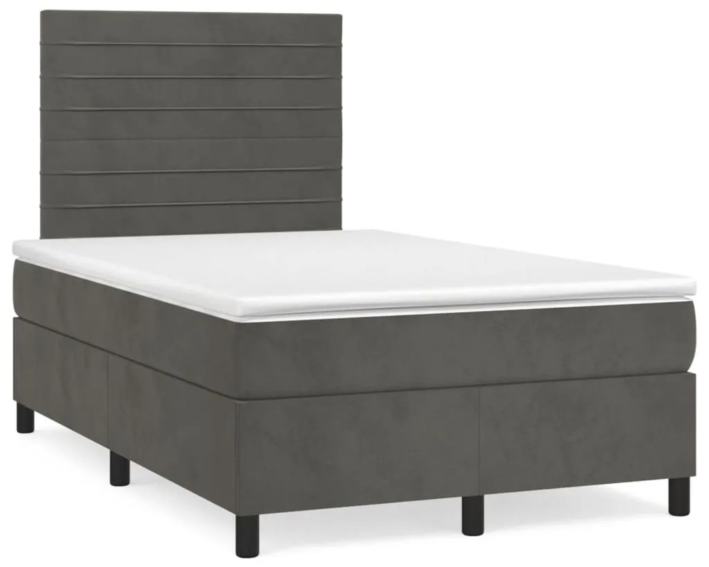 Cama boxspring com colchão 120x190 cm veludo cinzento-escuro