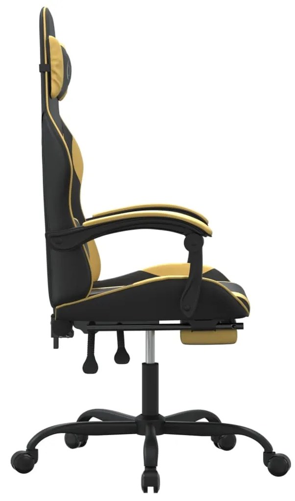 Cadeira gaming giratória + apoio couro artificial preto/dourado