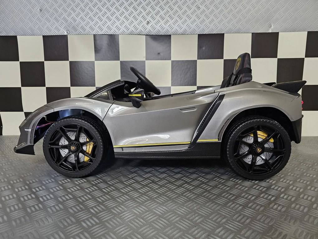 Carro elétrico para crianças LAMBORGHINI AUTÉNTICA 12V, Pneus Borracha, Assento pele, Luzes CINZA METÁLICO