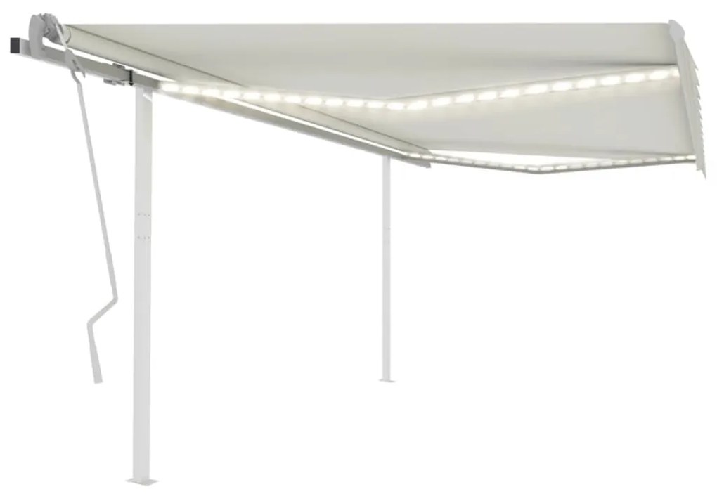 vidaXL Toldo retrátil manual com luzes LED 4x3 m cor creme