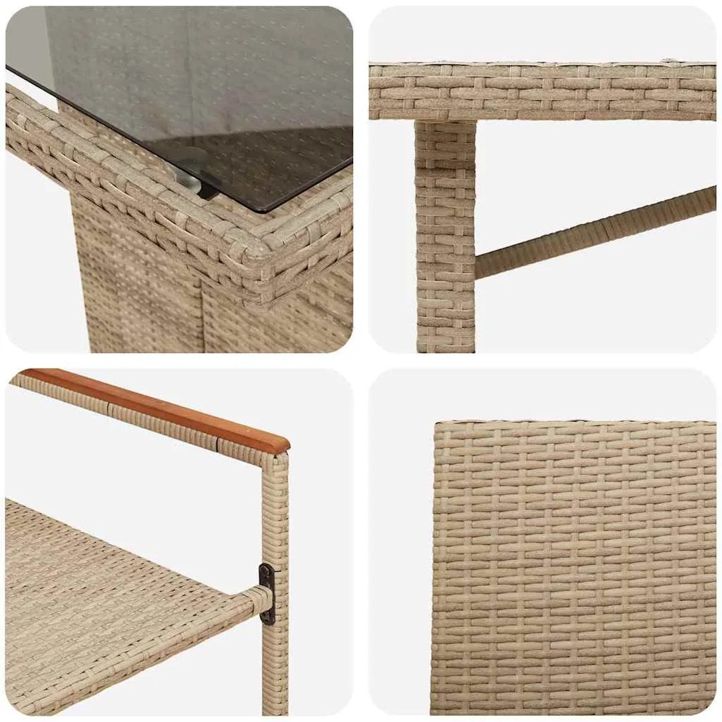 Conjunto de Jantar de Jardim de 7 Peças Bege em Poli Rattan