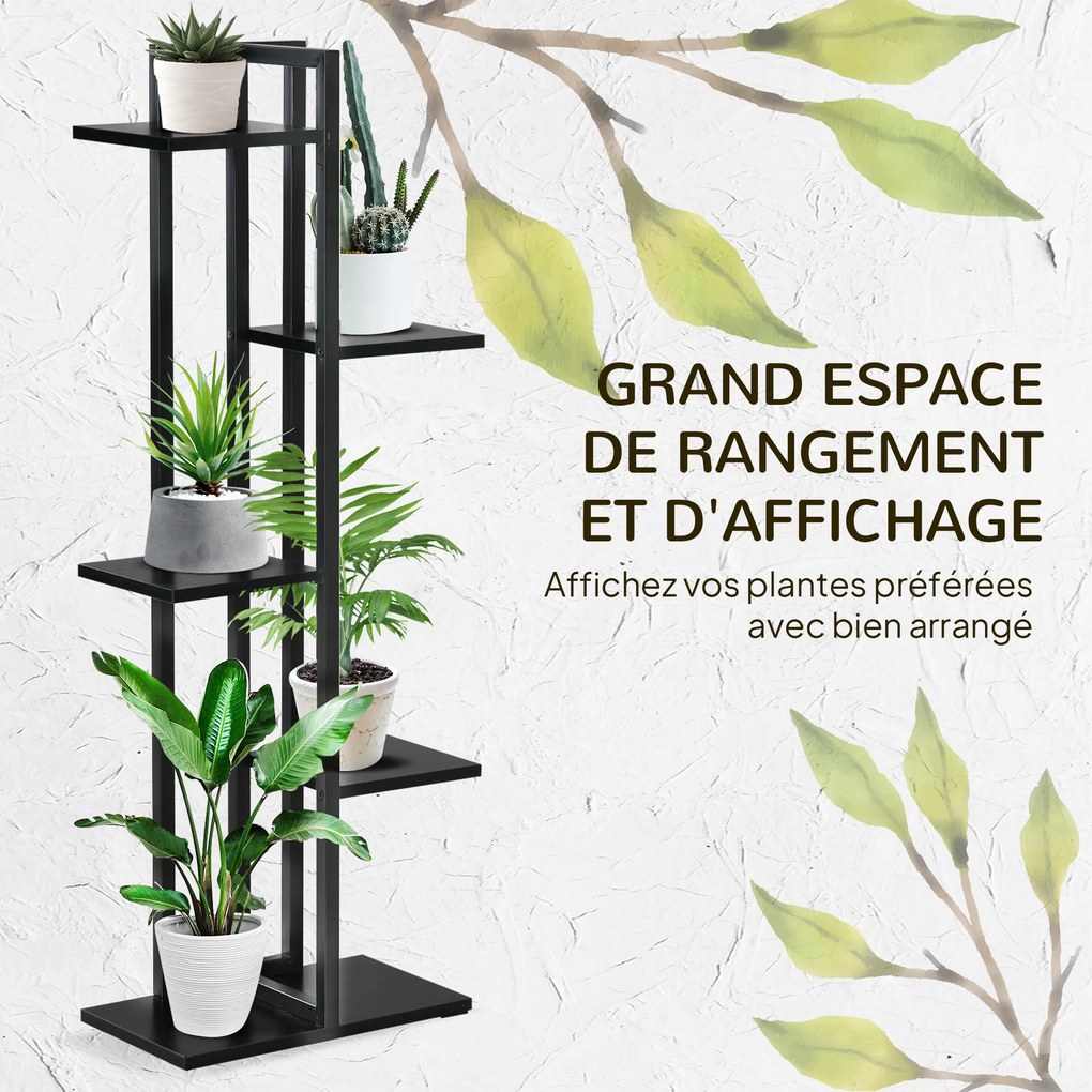 Estante para flores em aço com 5 prateleiras 40 x 22 x 113 cm,, para interior e exterior, suporte para plantas para jardim, varanda ou sala, preta