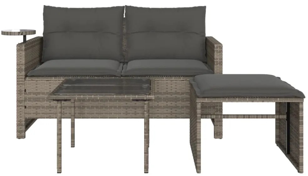 3 pcs conjunto sofás de jardim c/ almofadões vime PE cinzento