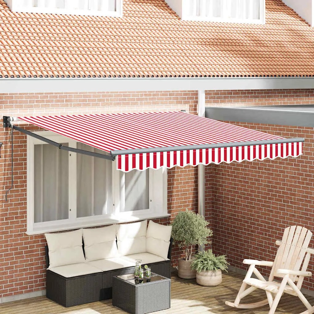 vidaXL Toldo Retrátil Vermelho e Branco 300 x 250 cm