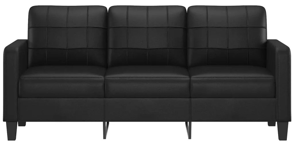Sofá de 3 lugares 180 cm couro artificial preto