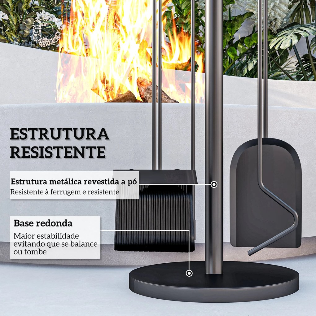 Conjunto de Ferramentas para Lareira em Metal – Ø25x54 cm | 5 Peças co