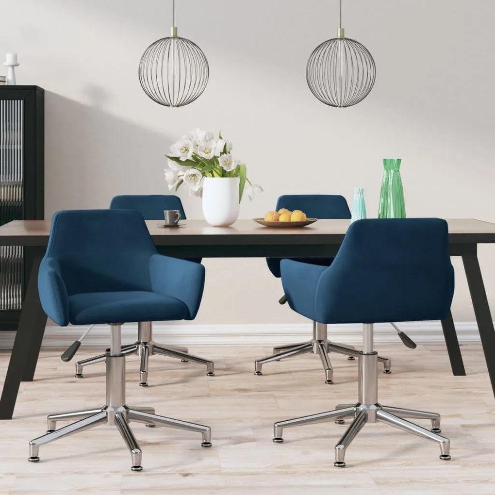 vidaXL Cadeiras de jantar giratórias 4 pcs veludo azul