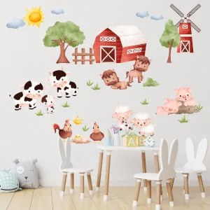 Autocolante de parede infantil - Quinta com animais