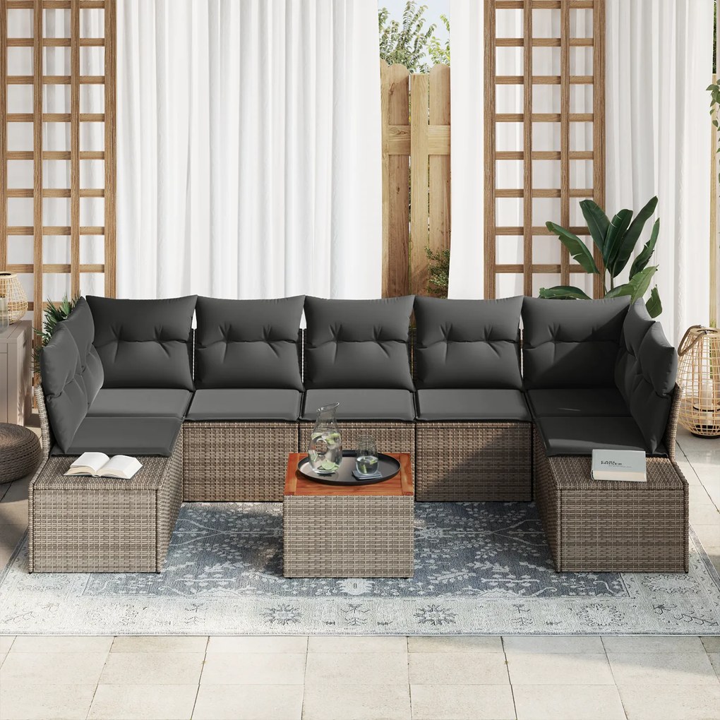 Conjunto de Sofá de Jardim de 8 Peças com Almofadas Cinza em Rattan Si