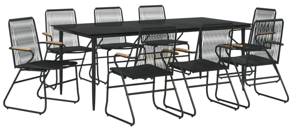 9 pcs conjunto de jantar para jardim vime de PVC preto