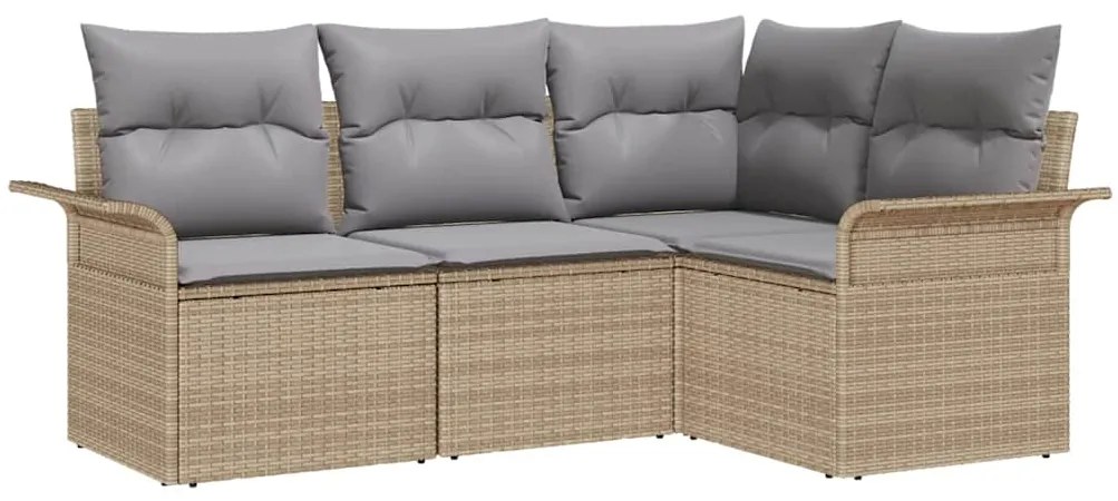 Conjunto de Sofá de Jardim de 4 Peças com Almofadões Bege de Rattan Po