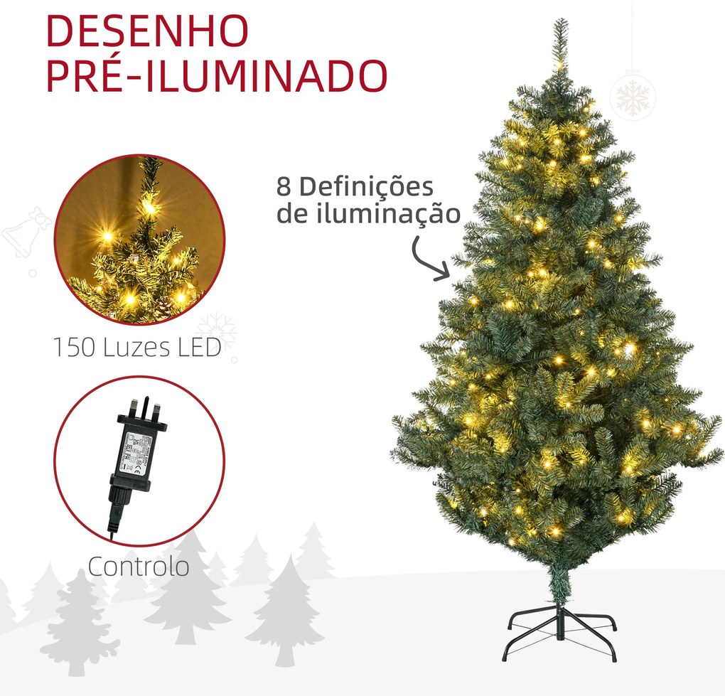 Árvore de Natal Artificial 180 cm com 150 Luzes LED Árvore de Natal co