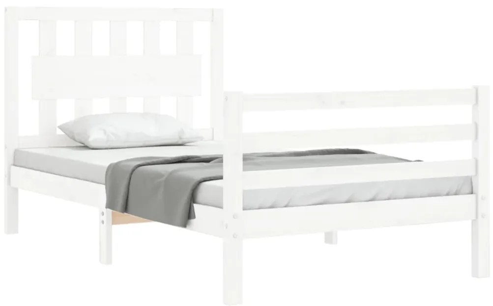Estrutura cama de solteiro c/ cabeceira madeira maciça branco