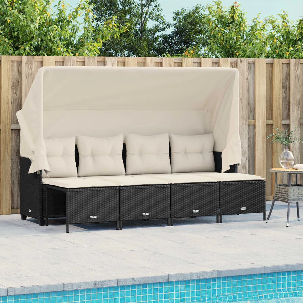 vidaXL 5 pcs conjunto sofás de jardim com almofadões vime PE preto