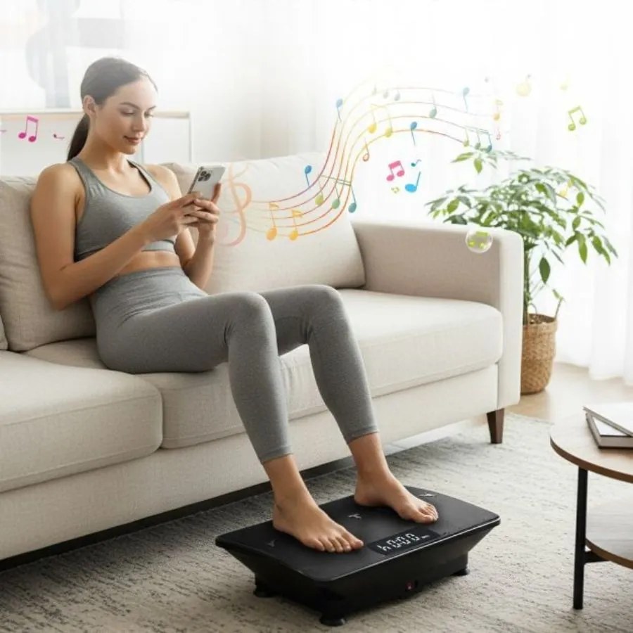 Plataforma vibratória com sensor de gravidade, 10 intensidades ajustáveis, comando à distância Bluetooth, máquina de treino para uso doméstico, Preta