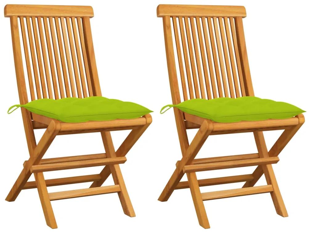 3062486 vidaXL Cadeiras jardim c/ almofadões verde brilhante 2 pcs teca maciça